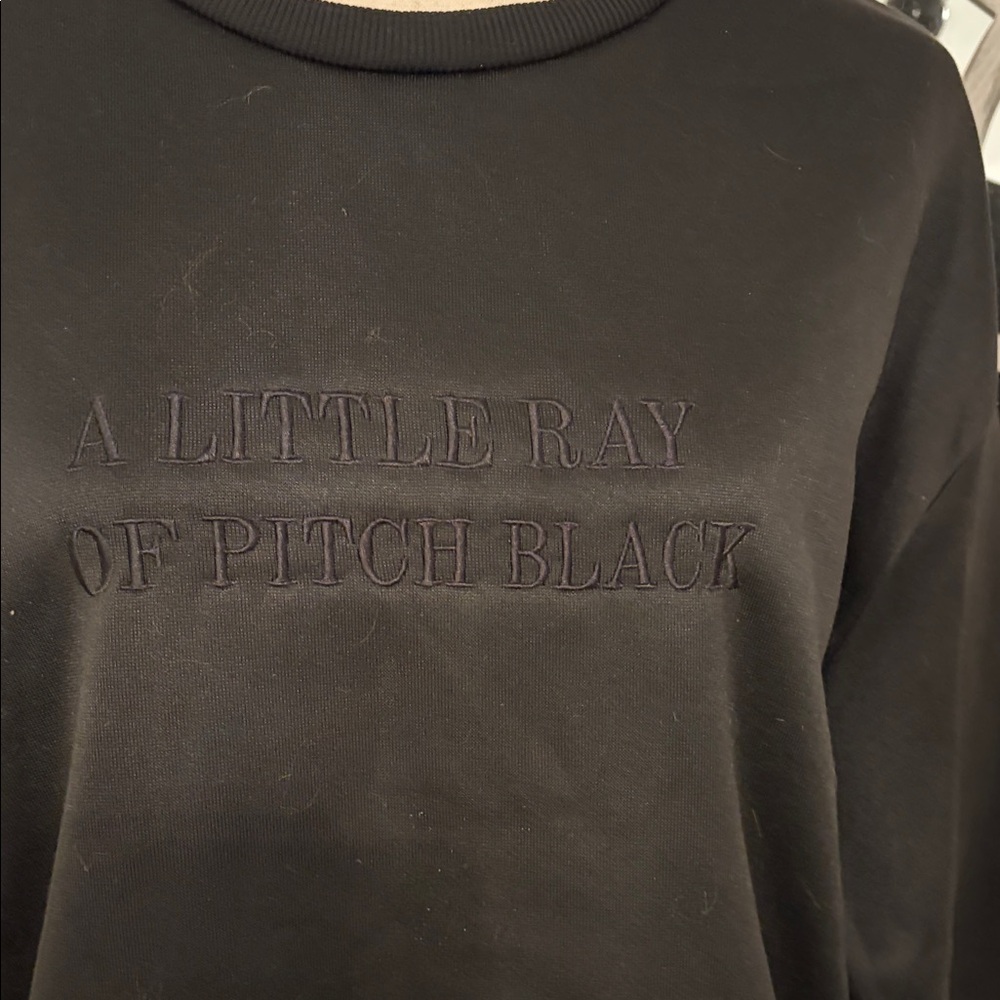 SHEIN Black Crew Neck Sweater with Embroidered Text